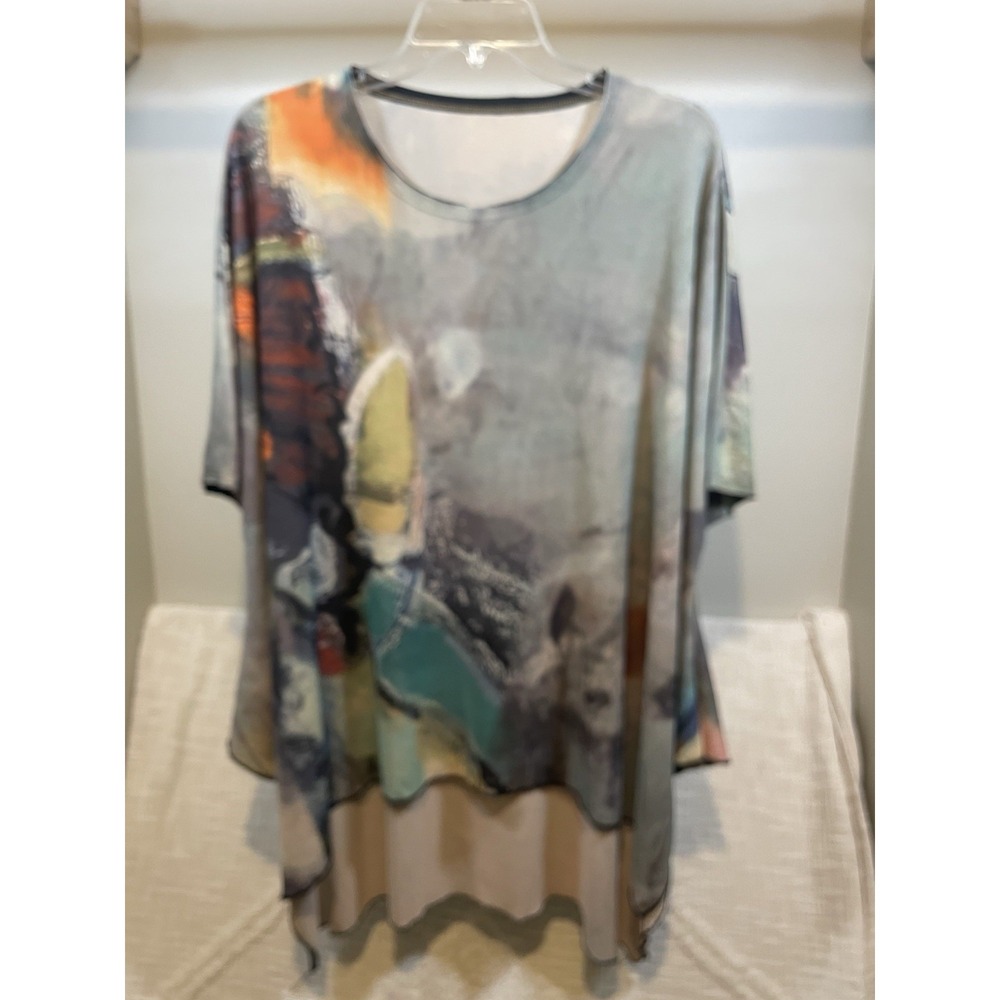 3 Potato Abstract Art Print Tunic Women OS Multi Color Oversized Art to Wear